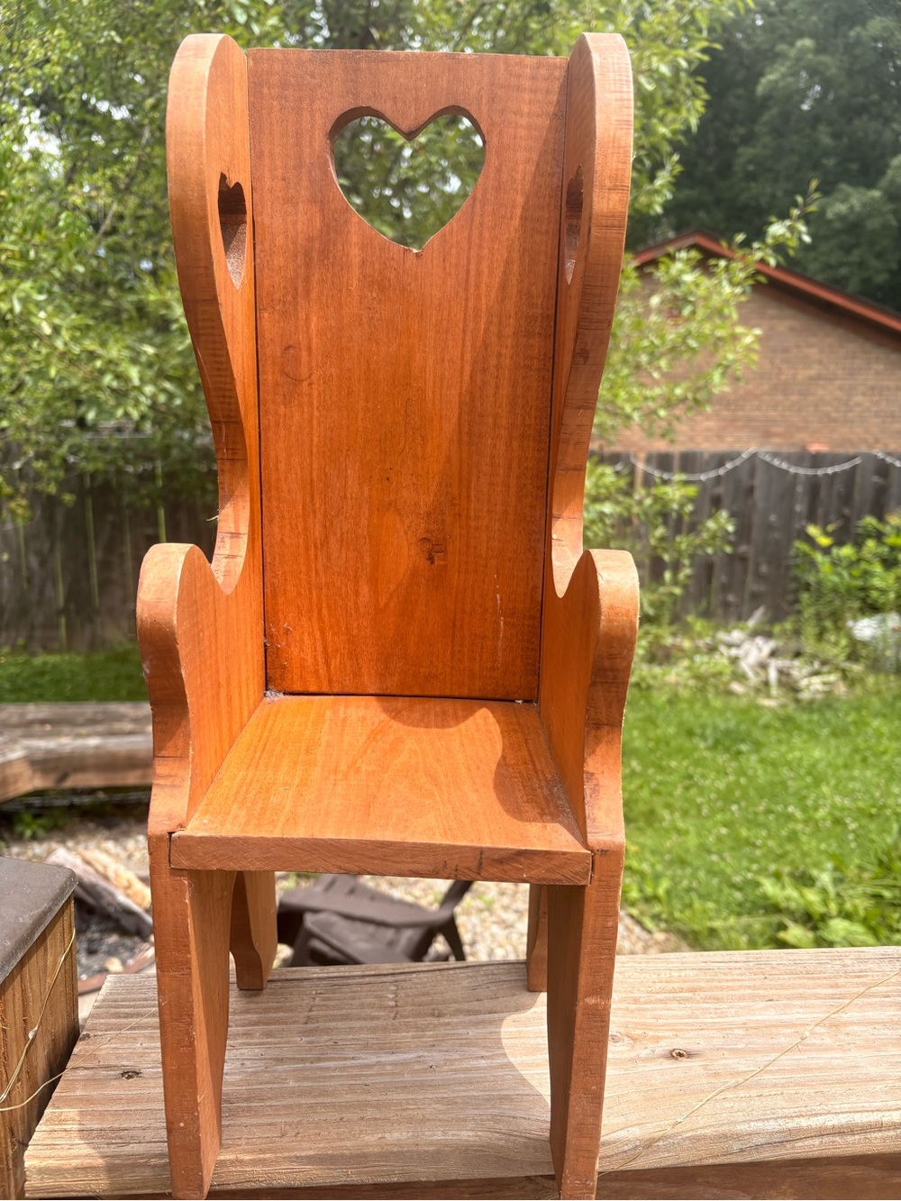Wooden Accent Chair with Heart Cutout - Warm Wood Tone